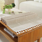 couverture table moderne polyester beige clair franges poches imperméable réutilisable machine laver