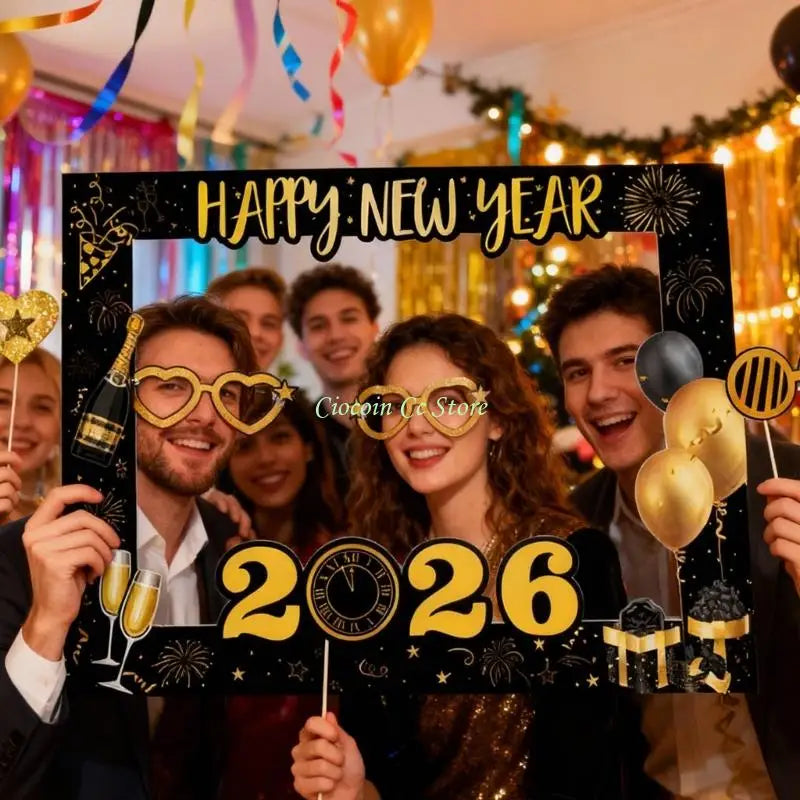 Cadre photo fête Nouvel An motifs champagne ballons feux d'artifice 2026 moderne élégant accessoires