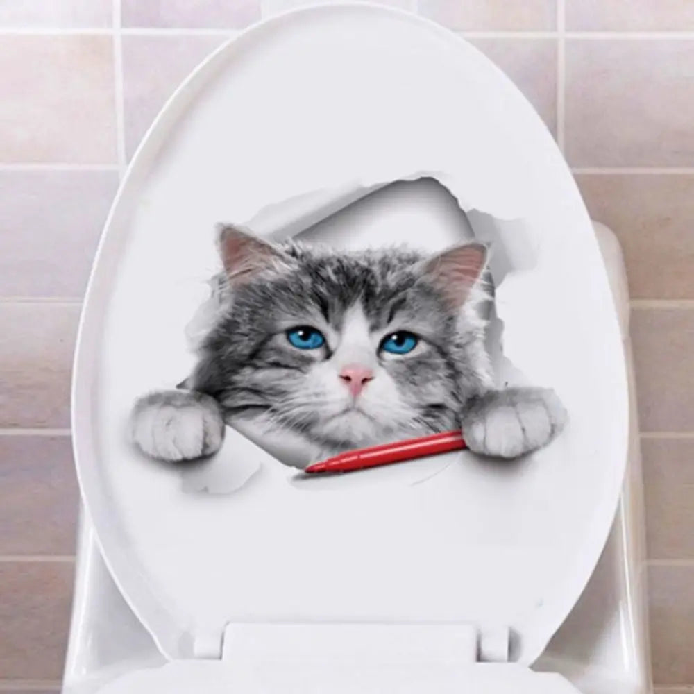 sticker toilette 3d chatons adhésif gris beige orange bleu moderne pvc opaque salle bains