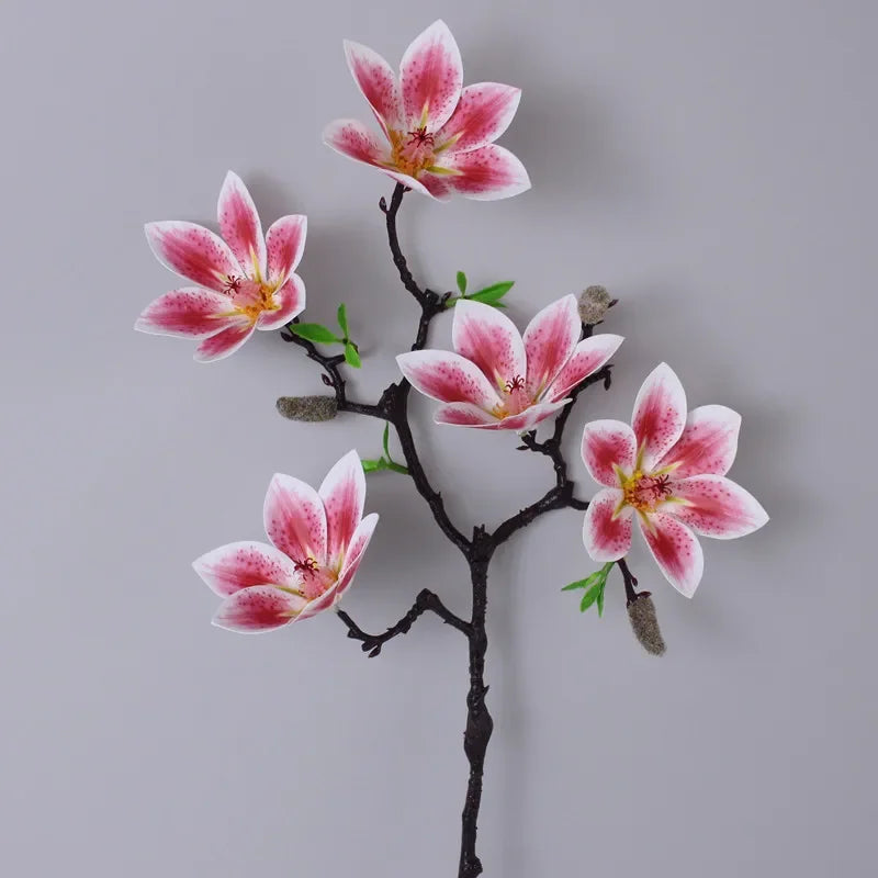Branche artificielle magnolia fleurs simples feuilles vertes blanc rose jaune verte decoration intérieur