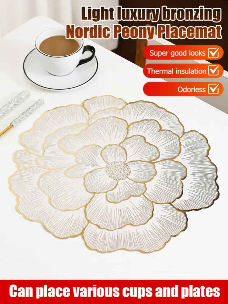 Set de table PVC argent motif pivoine