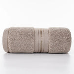 serviettes bain coton absorbantes douces rose clair gris blanc beige bleu marine rayures dorées