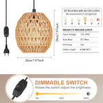 lampe suspendue moderne naturelle tissée interrupteur rotatif câble noir ampoules led 4.5m cable opacité