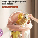 rangement jouets transparent capsule pliable moderne étoiles beige rose figurines poignée