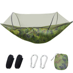 hamac vert olive pratique moustiquaire cordelettes carabiners sac rangementextérieur léger camping