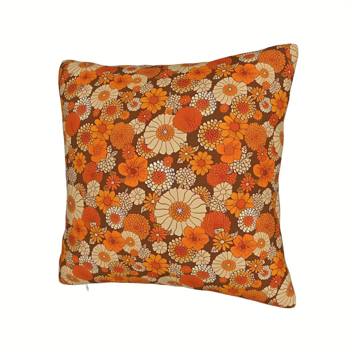 taie d'oreiller vintage motif floral orange marron polyester double face adhésif coussin décoratif machine