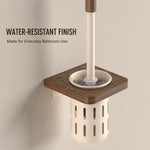 brosse wc bois marron clair support mural blanc moderne rangement ventilé minimaliste