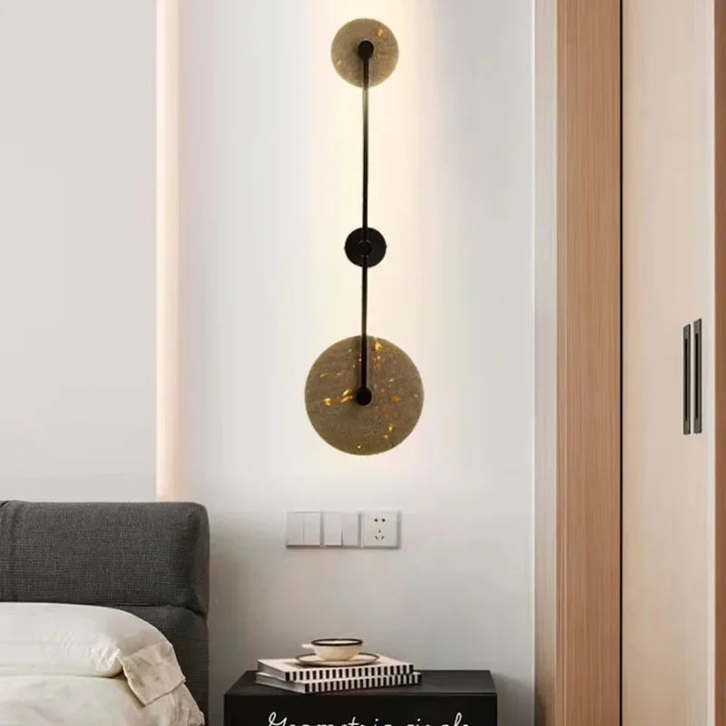 applique murale led moderne minimaliste noir beige texture marbrée éclairage quotidien fixé mur discoiles