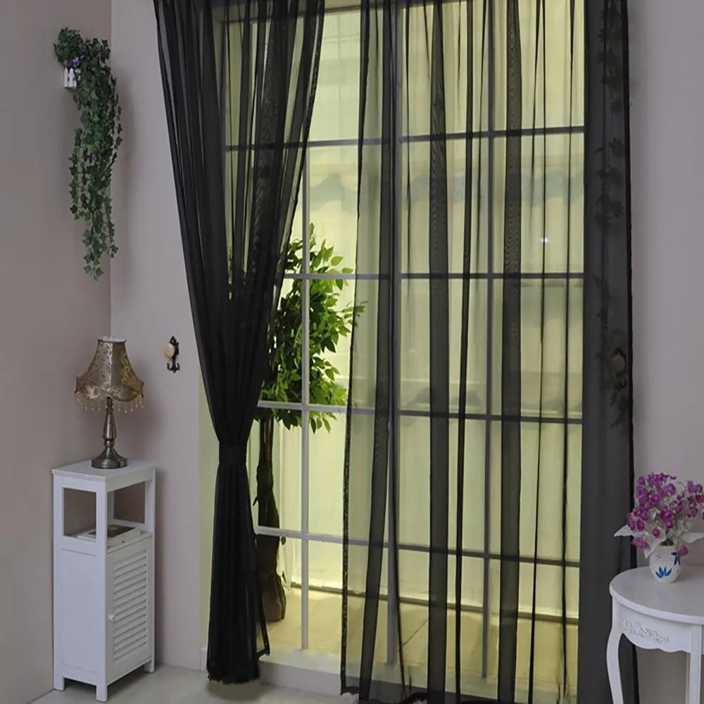 rideaux voile transparents décoratifs noir bleu rose rouge maison bord étroit