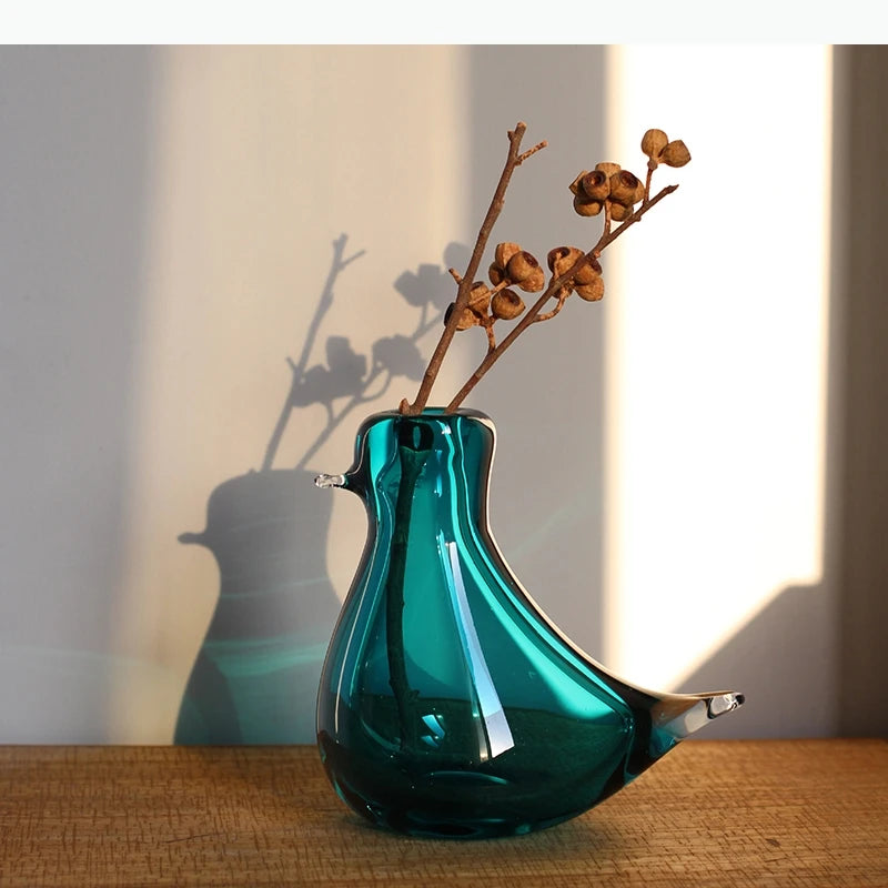 vase oiseau moderne couleur ambre tulipe rouge décoration table translucide contemporain