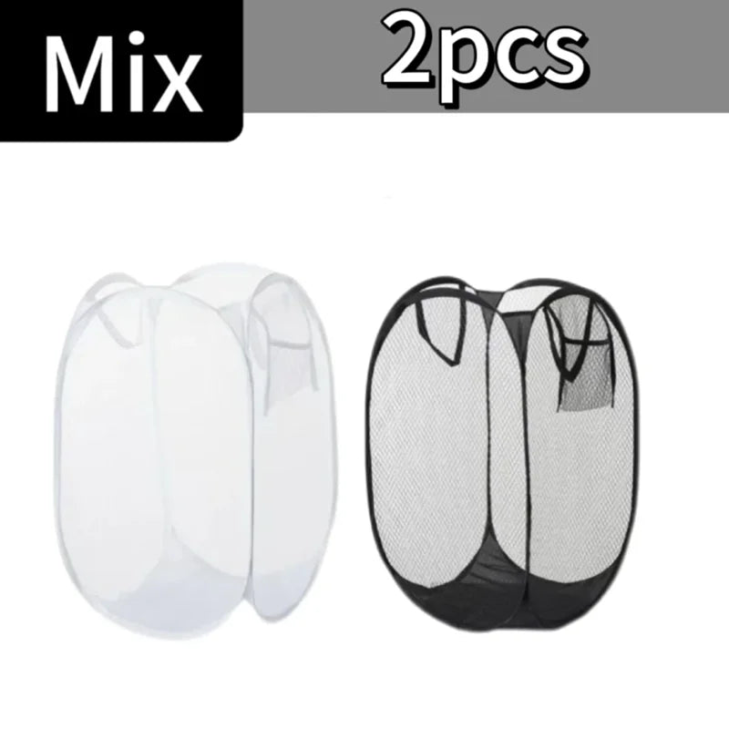 panier linge pliable noir blanc maille polyester réutilisable grande capacité rangement moderne sac intégré
