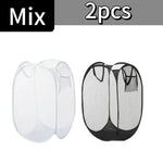 panier linge pliable noir blanc maille polyester réutilisable grande capacité rangement moderne sac intégré