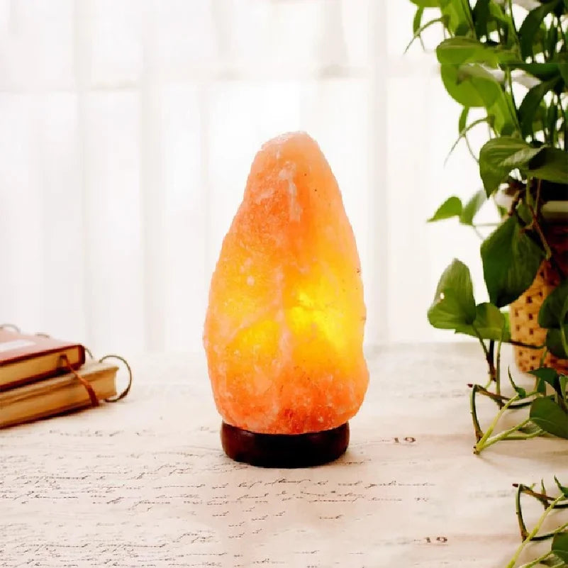 lampe sel himalaya orange moderne base bois éclairage doux air purification santé ambiance sérénité