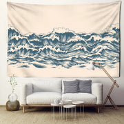 tapisserie murale vagues stylisées beige motif marin moderne semi transparent japonais