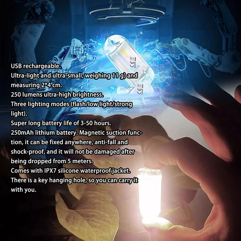 lampe led rechargeable usb transparent effet hologramme annexe cle smartphone camping
