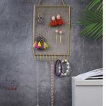porte bijoux mural or maille fine moderne fixé chaîne boucles d'oreilles bracelets colliers