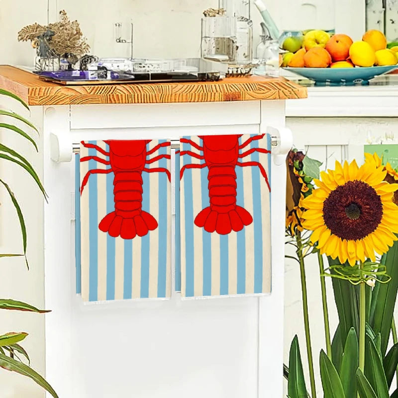 serviettes cuisine rouge homard rayées polyester absorbantes suspendues décoration marine rustic salopes