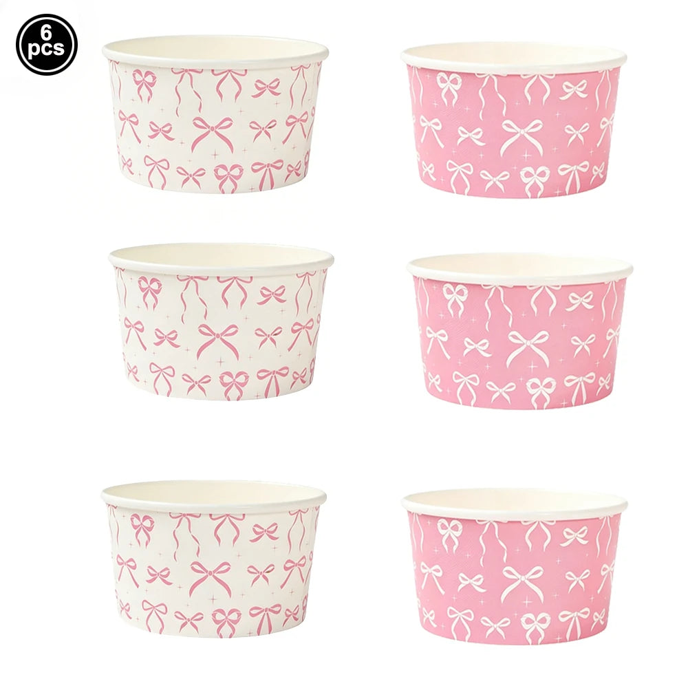 petites coupes papier rose motif rubans moderne blanc festives mariage anniversaire enfants