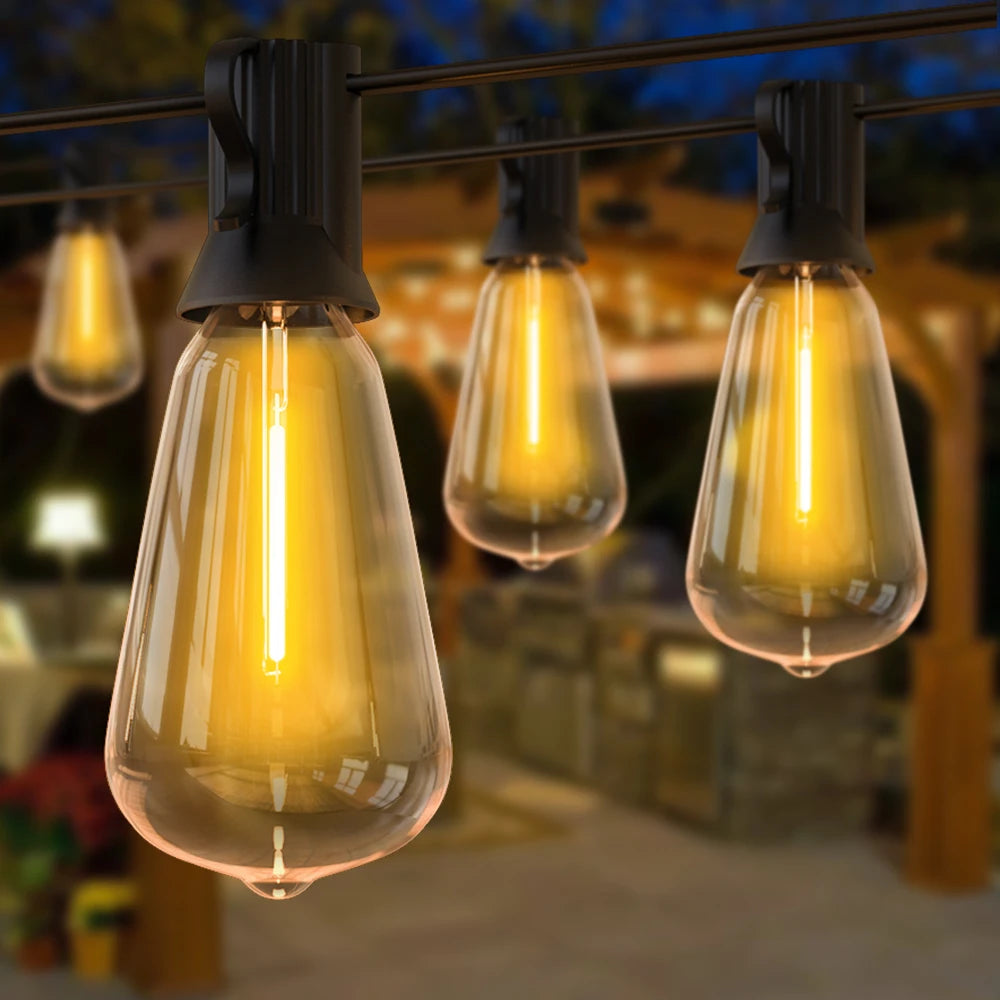 guirlande lumineuse extérieure jaune vintage 25 ampoules led 15m câble noir résistantextérieur