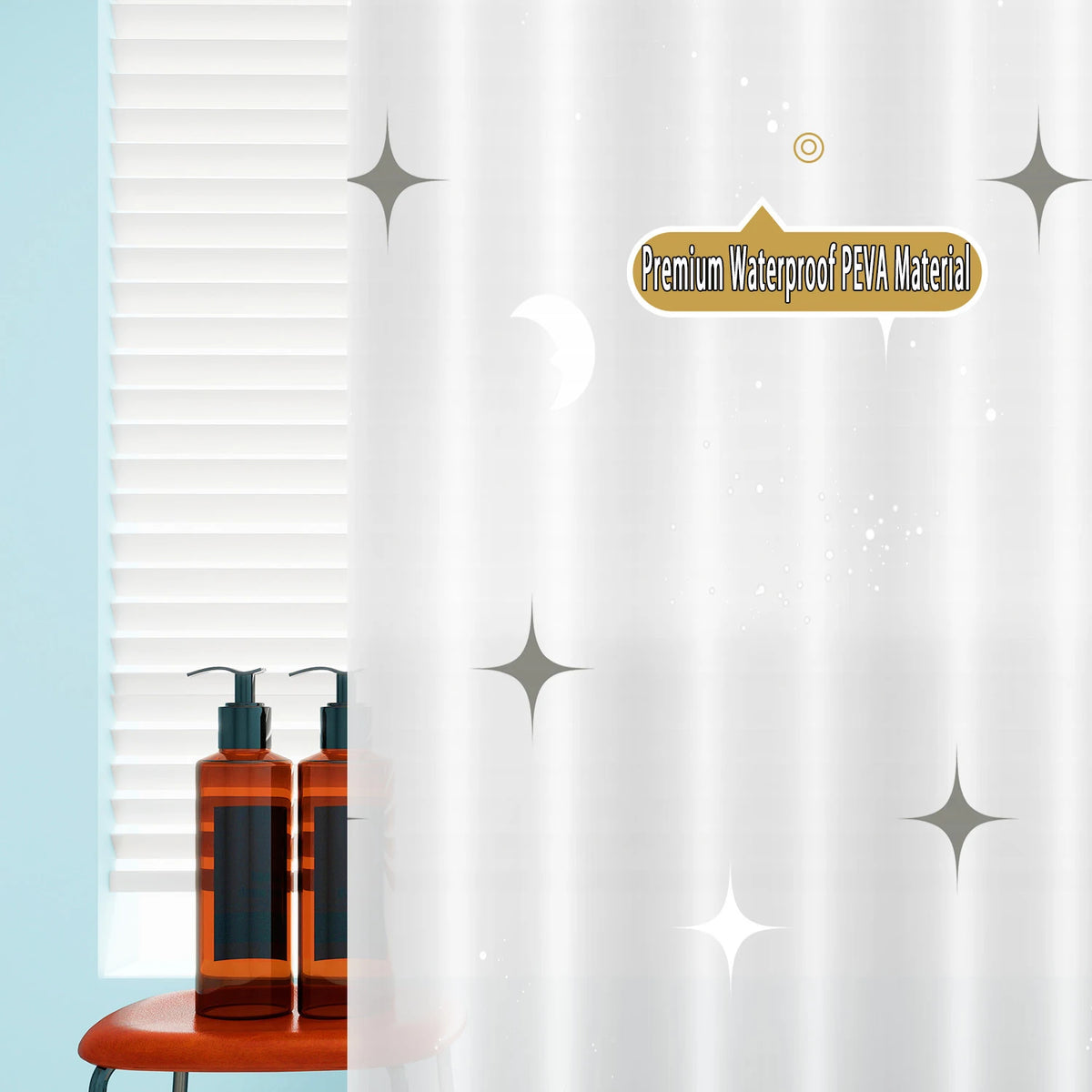 rideau douche enfant étoiles lune moderne opaque relief éva blanc annuaire suspension respectueux environnement