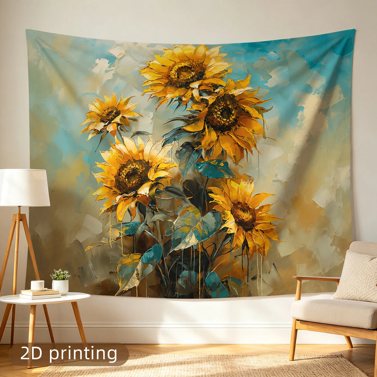 tapisserie murale 3D fleurs tournesols abstrait clips décoration moderne chambre salon polyester