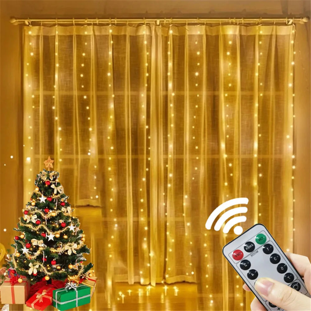 rideau lumineux led blanc étoiles décoration Noël mariage fête intérieur extérieur télécommande usb