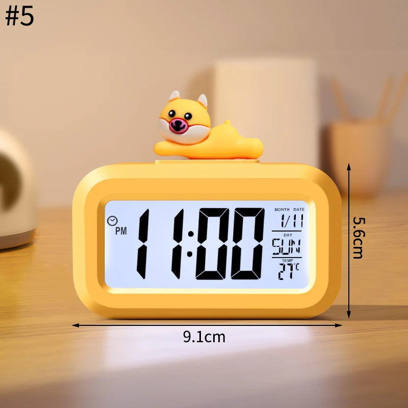 réveil horloge numérique led rose clair indicateur date température cochon figurine minimaliste