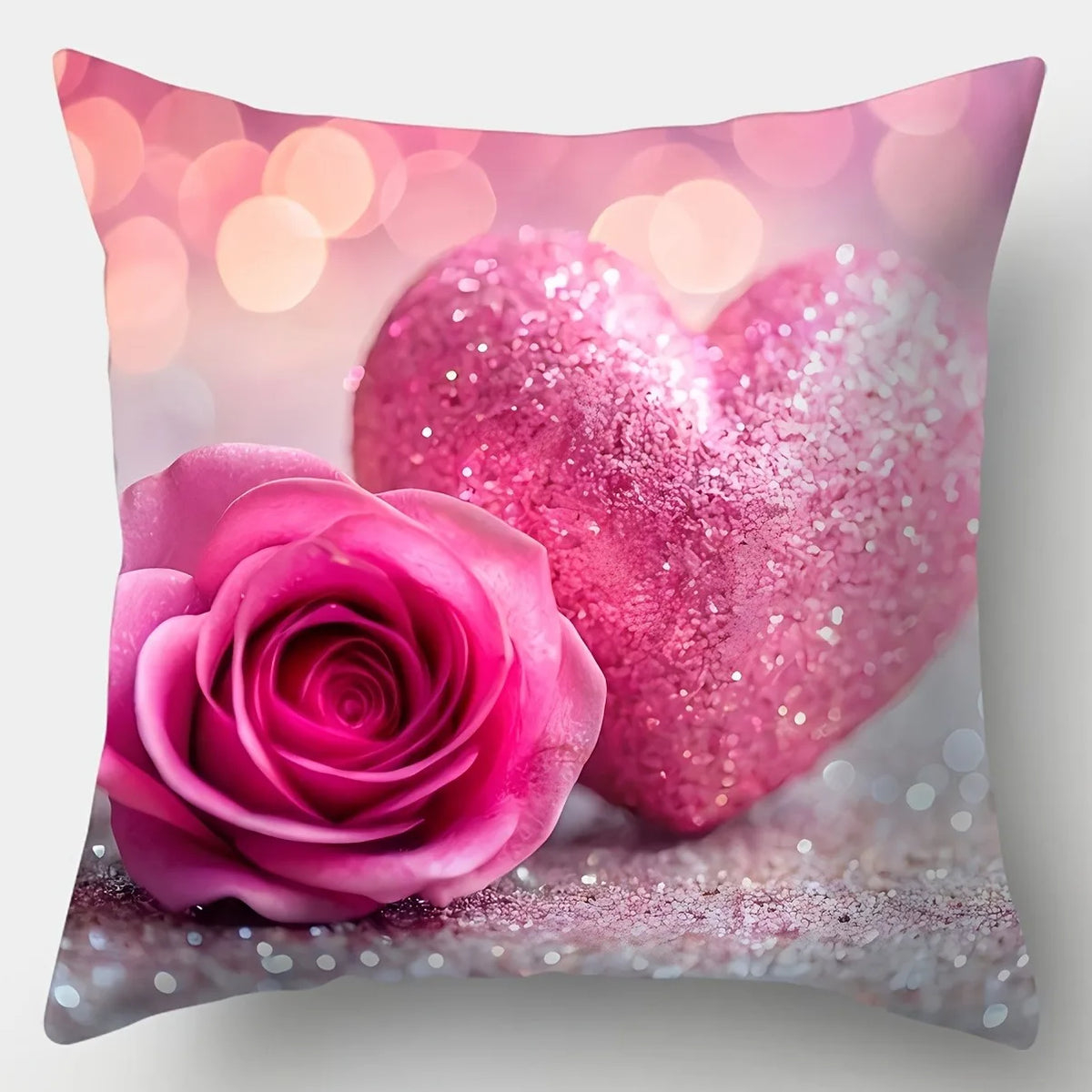 housse coussin décorative rose pâle coeurs brillants motif floral romantique 45x45 cmversible opaques