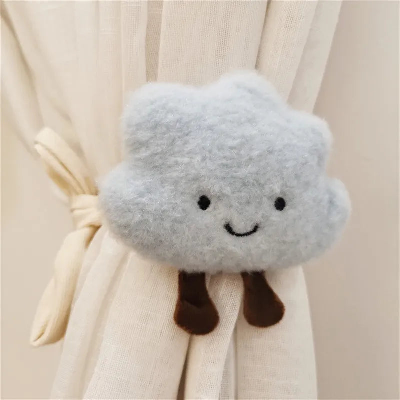 rideaux enfant dessin animé brodé visage souriant opacité peluche mignon agrafe ruban beige salopes