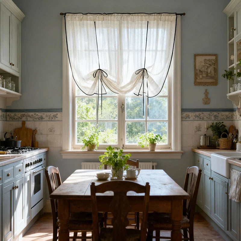 rideau transparent polyester brodé rayures fines classique décoratives maison