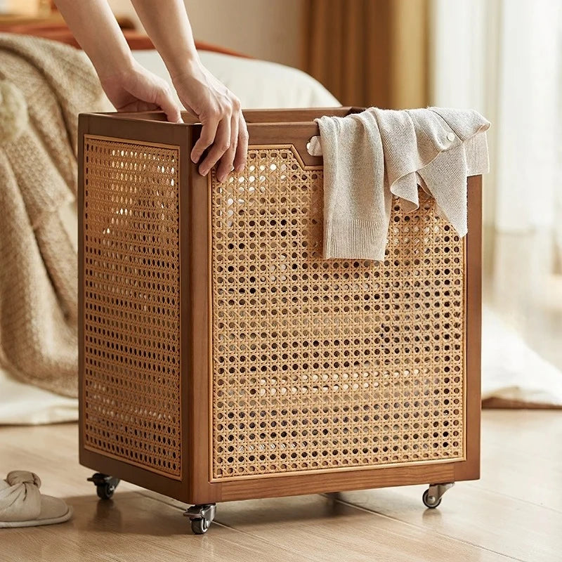 panier rangement marron clair rattan géométrique poignées moderne rustique