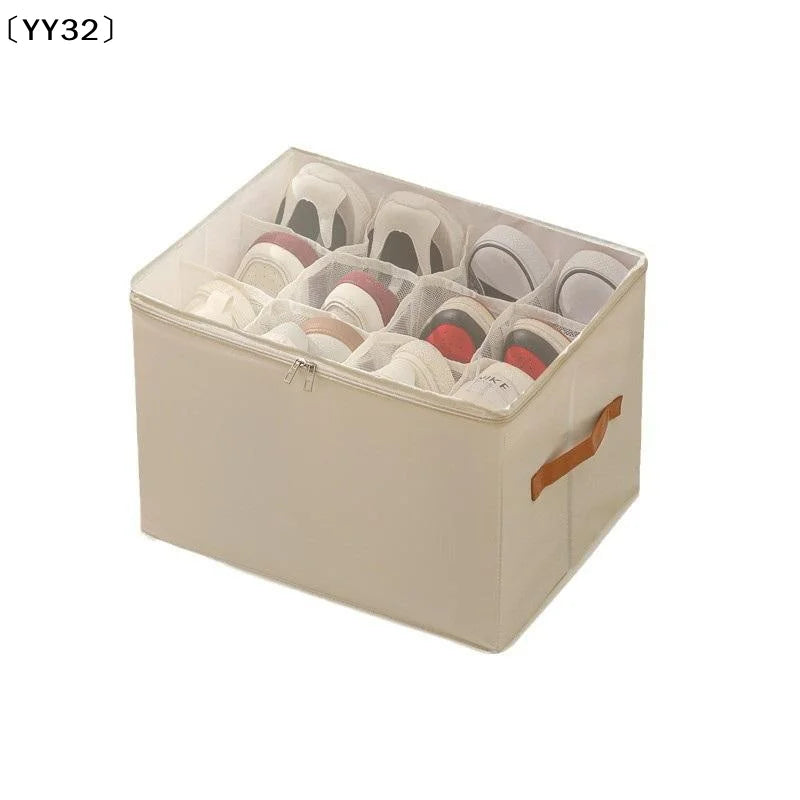 boîtes rangement chaussures tissu polyestère transparentes poignées cuir moderne 12 compartiments gris beige noir