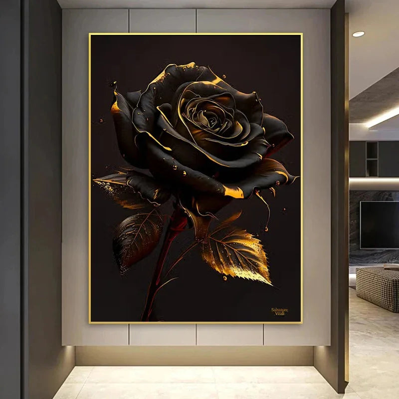 tableau floral tournesols noir doré décoration murale salon chambre toile moderne réaliste