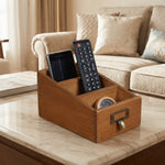 boîte rangement bois rustique compartiments télécommandes smartphones accessoires vintage respectueux environnement pastorale