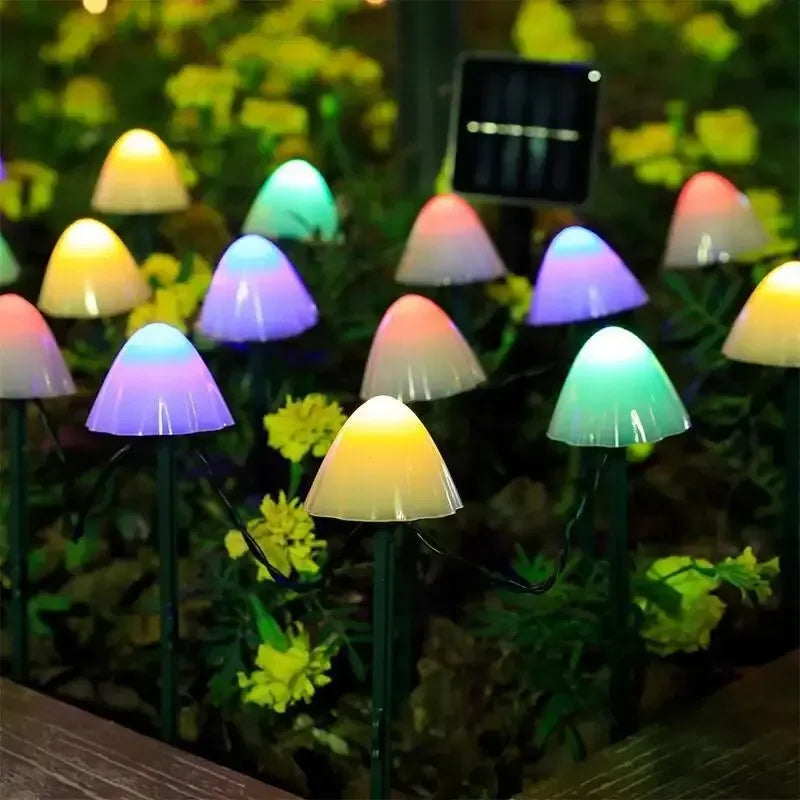 guirlande lumineuse solaire champignon multicolore jardin féerique extérieure autoinstallation led opaque contemporaine festive