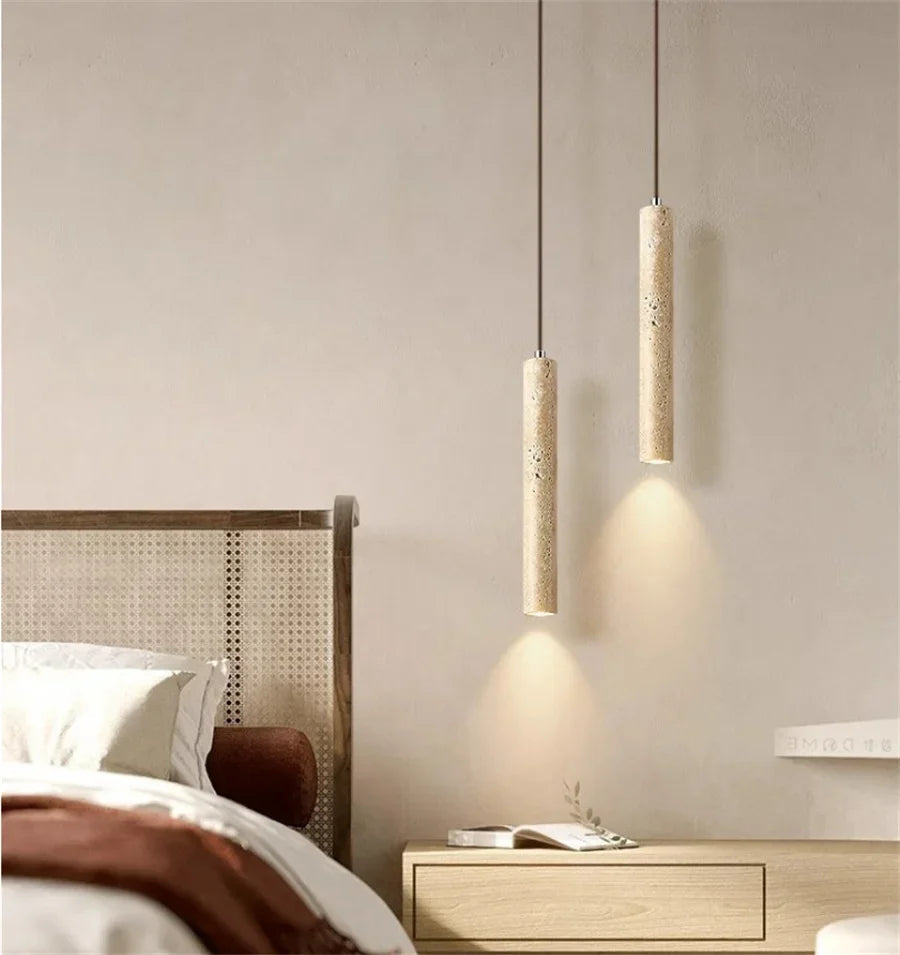 suspension lumineuse moderne pierre beige clair grains sable 1.8m longueur led