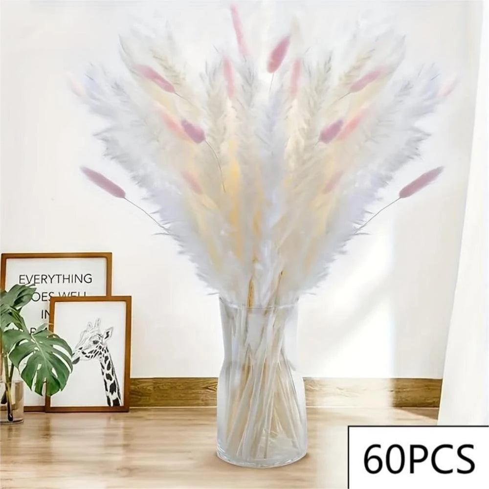bouquet fleurs séchées naturel pampas blanc beige rustique décoration maison mariage anniversaire party
