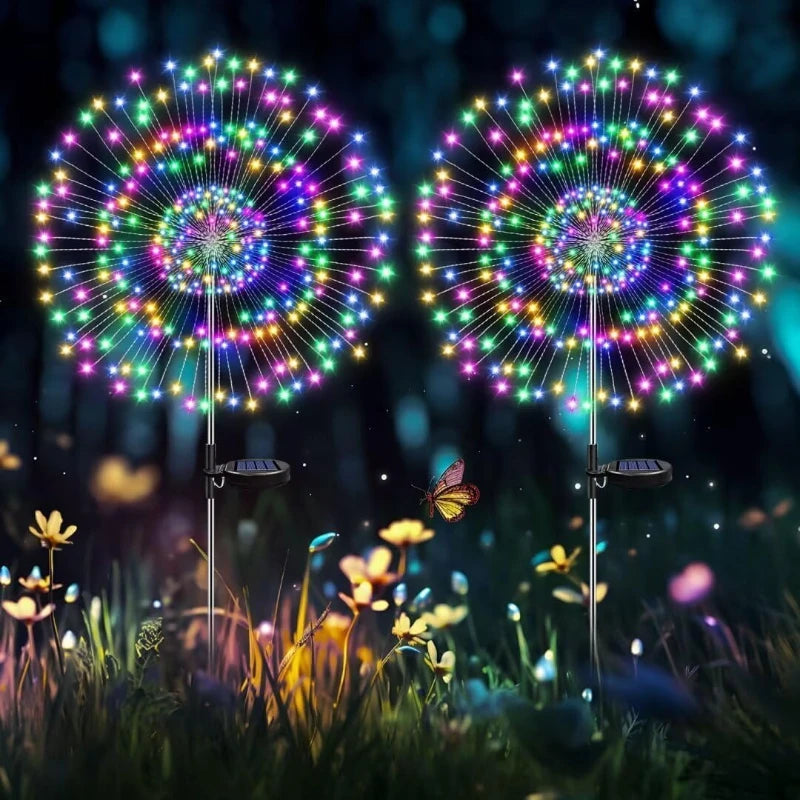 décorations solaires multicolores forme feu d'artifice spirale lumineuse moderne extérieur autonomes led