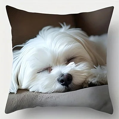 housse coussin chien blanc moderne polyester peacheskin 40x40cm 45x45cm 50x50cm 60x60cm decoration maison