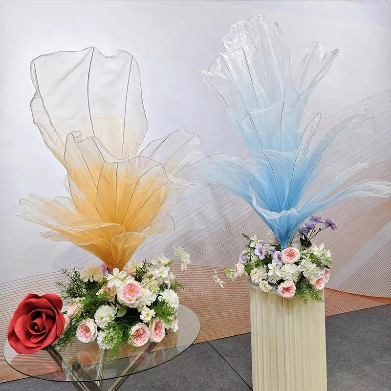 décoration intérieure fleur table soie blanc bleu rose 150cm moderne élégante tulle opaque