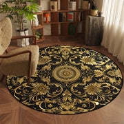tapis rond flanelle motifs floraux abstraits noir or beige clair vert moderne baroque