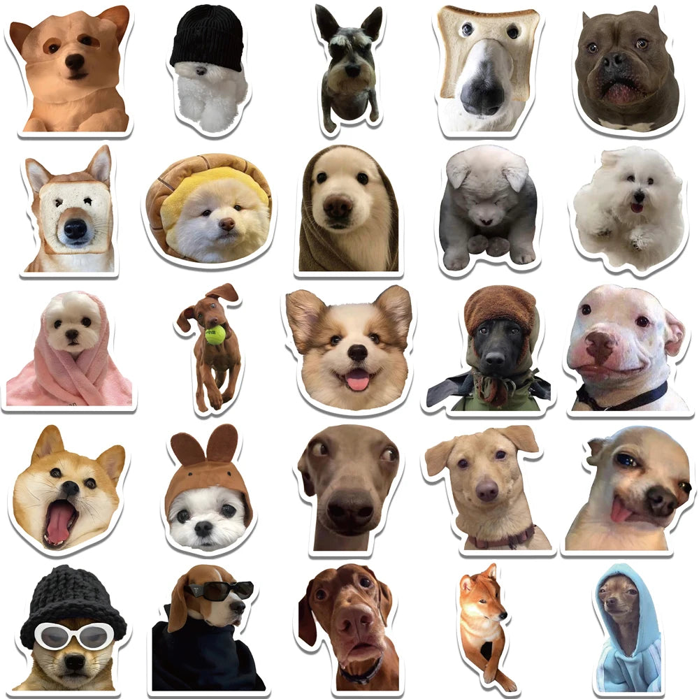 sticker chien expression faciale divers couleurs adhésif decoratif humour kawaii telephone waterbottle decoration 10pcs
