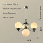 lustre moderne chrome sphères translucides suspension câble led têtes têtes orange