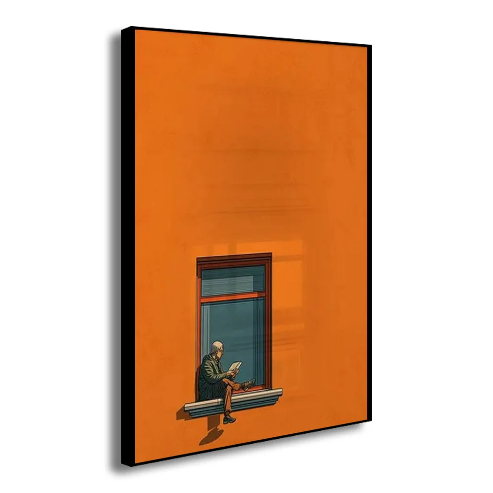 impression toile homme fenetre moderne minimaliste orange marron noir texture coton chambre décoration