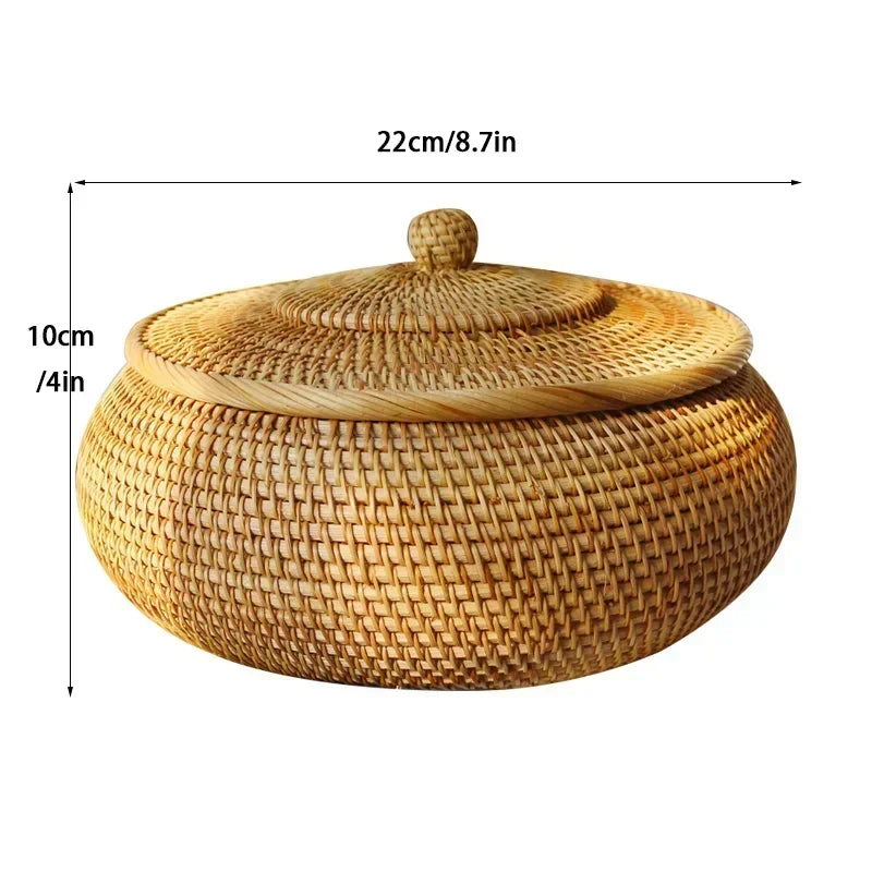 panier rotin tissé main couvercle rangement thé fruit gâteau snack naturel traditionnel artisanal