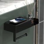 rangement mural moderne noir blanc salle bain porte papier toilette support smartphone éléments diffuseur