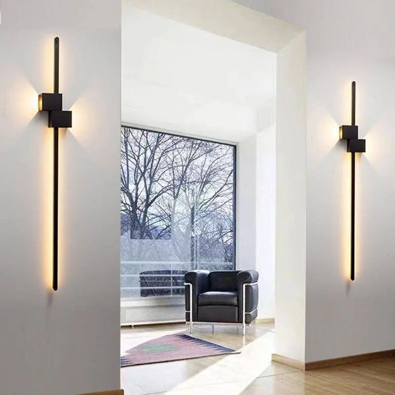 applique murale led noire moderne minimaliste effet lumineux linéaire contemporaine fixée mur 60 90