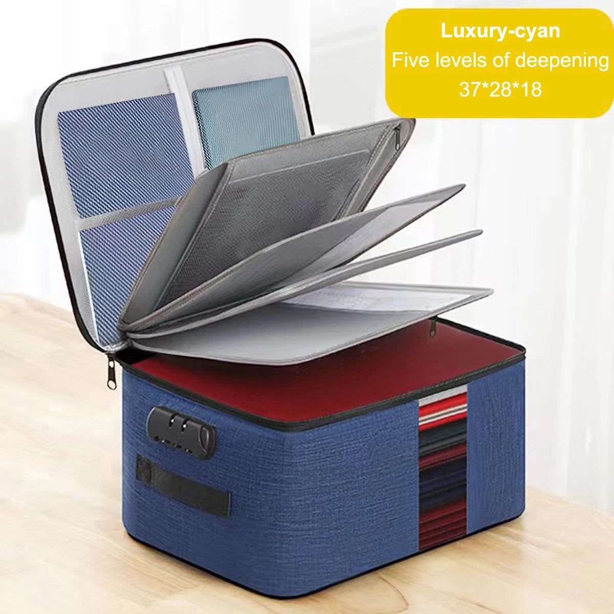 valise rangement noir tissu texturé moderne poignée amovible fermeture glissière serrure combinée portable officeécole