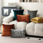 coussins décoratifs géométriques modernes polyester opaques vert foncé gris orange jaune fixés