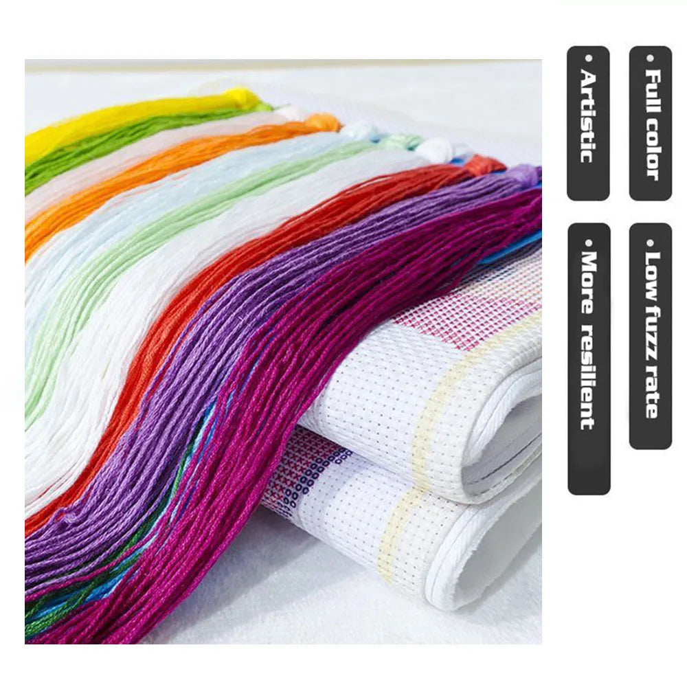 Kit broderie points croisés multicolore tissu coton artisanal peinture maison stickers muraux guides couleurs